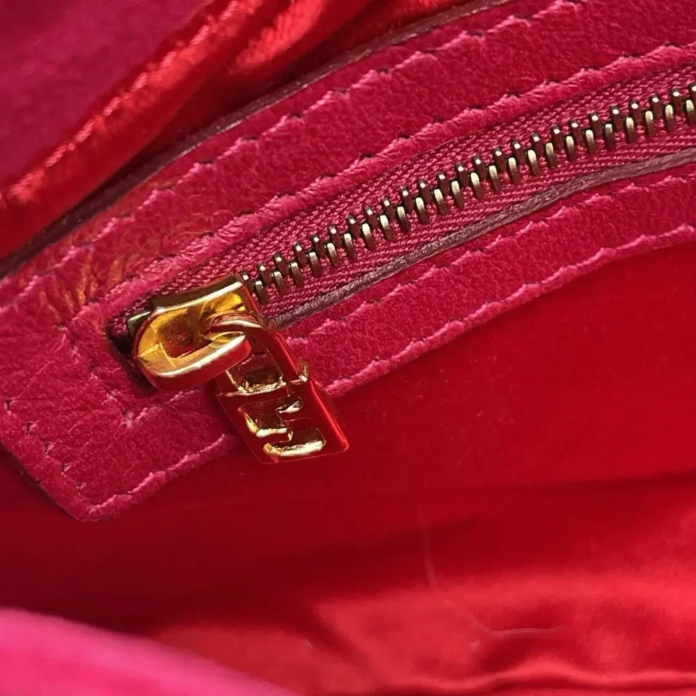 FENDI Mamma Baguette Pink Suede Gold Glitter Flap Shoulder Bag Purse - Picture 13 of 16